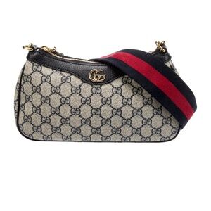 Gucci Gold Navy Shoulder Bag with Red and Blue Strap